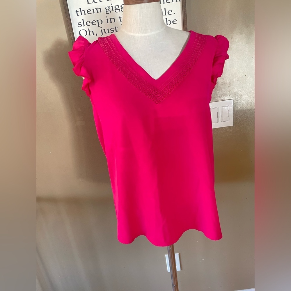 SHEIN Fuchsia Ruffle Sleeve Blouse
